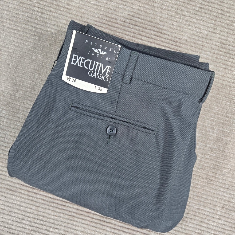 Natural Issue Mens 34x32 Charcoal Pleated Executive Classics Dress Trousers